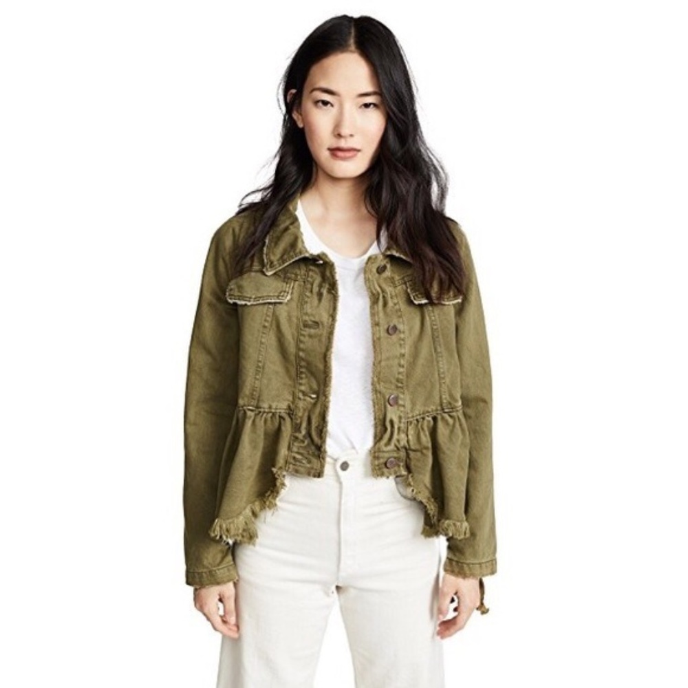 Free People Olive Green Jean Peplum Jacket
